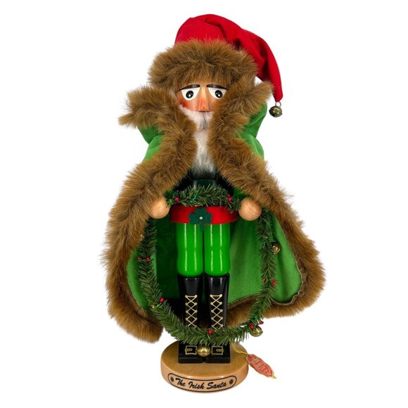 Steinbach Irish Santa Nutcracker S884 Green Cloak Red Hat Faux Fur 16" With Box - Picture 1 of 16